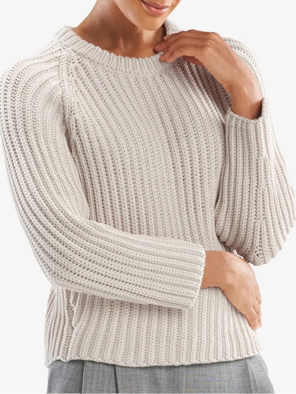 M.M.LaFleur The Meena Sweater Chunky Knit Crewneck Small Beige Neutral Pearl